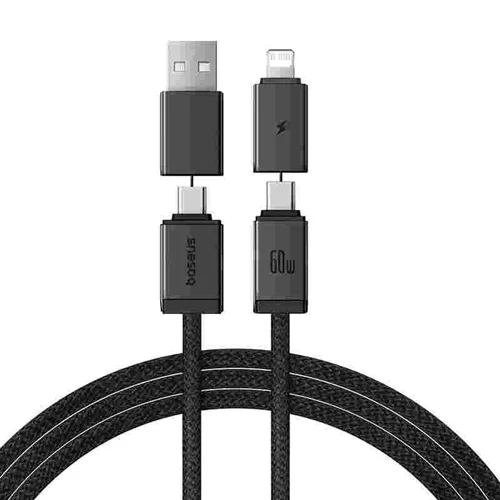 کابل تبدیل USB-C/USB به USB-C/لایتنیگ بیسوس مدل Versatile 60W طول 2 متر