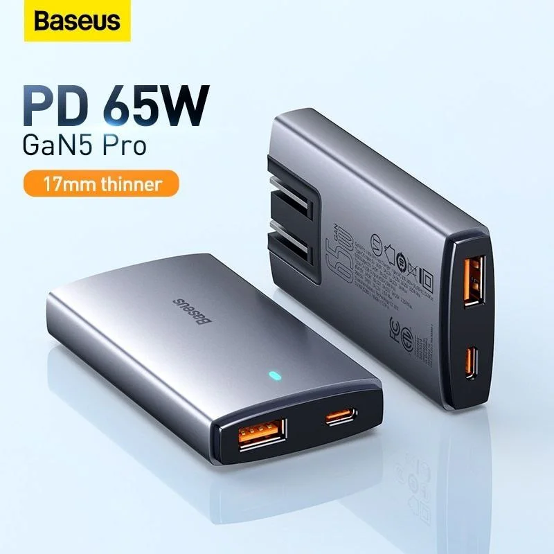 شارژر دیواری 65 وات بیسوس مدل GaN5 Pro Ultra-Slim به همراه کابل تبدیل USB-C