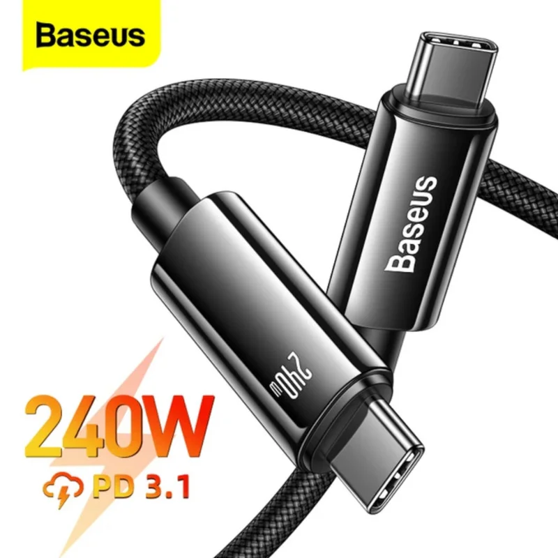 کابل تبدیل USB-C به USB-C بیسوس مدل Tungsten Gold 240W طول 2 متر
